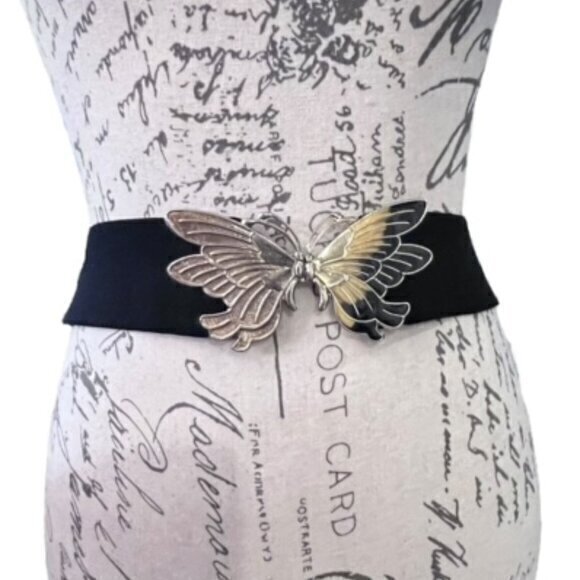 Metal Butterfly Buckle Waist Belt Wide Elastic Adj Up to 31" COTTAGECORE Preppy - Picture 1 of 7
